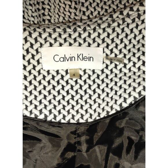 Chevron Cardigan Black & White Blazer Jacket CALVIN KLEIN Ruffle Women's SIZE 4 - Picture 9 of 11